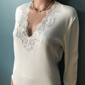 Express Ivory Light Weight V Neck Lace Sweater NWOT